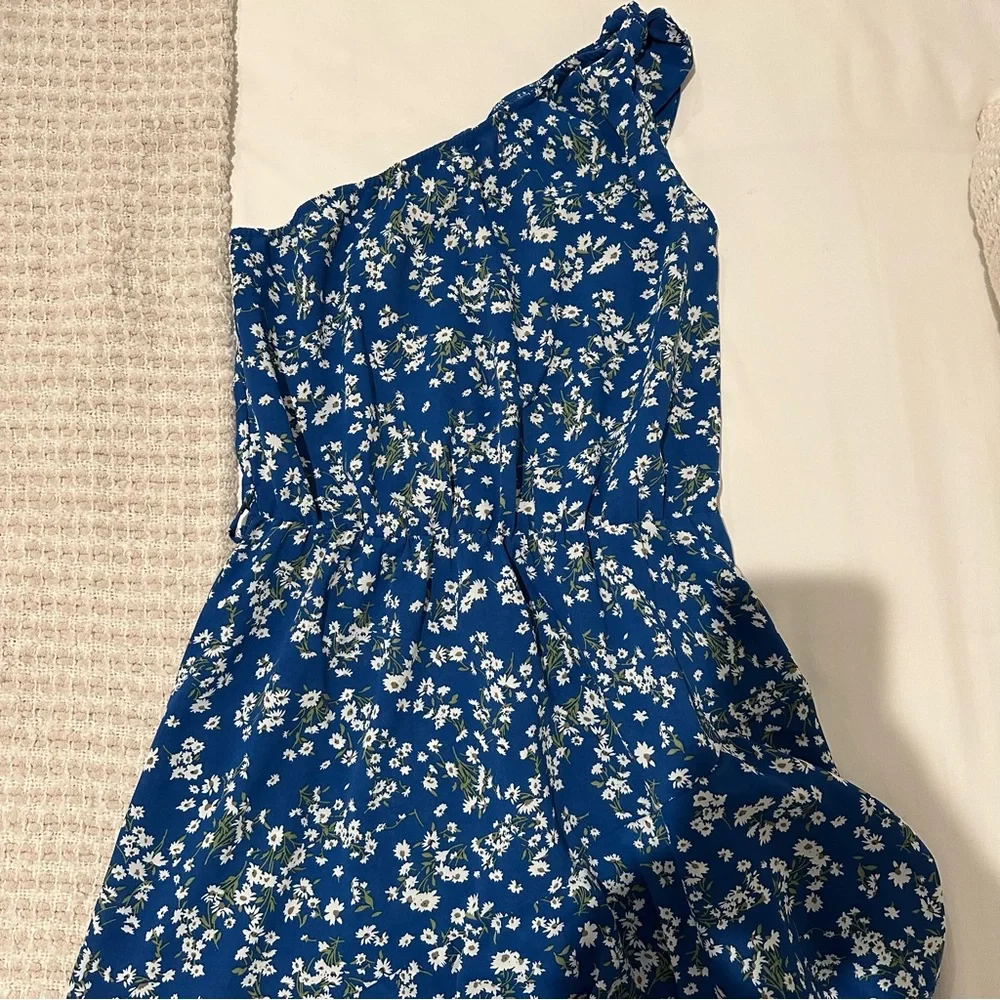 Floral Blue One Shoulder Dress - Picture 2 of 4